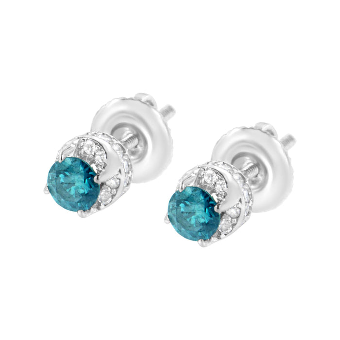 Aretes con diamantes redondos blancos y azules tratados de 1/2 ct. p.t. en oro blanco de 14K, foto 5