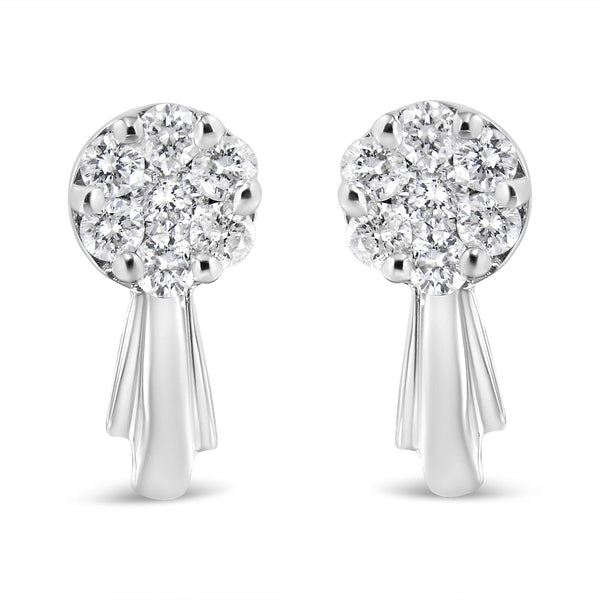 3/4 Ct. T.W. Diamond Floral Cluster Drop and Dangle Stud Earrings in 14K Gold, photo 2