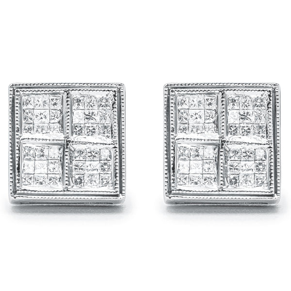 1/2 Ct. T.W. Princess Diamond Composite Box Shape Milgrain Stud Earrings in 14K White Gold, photo 2