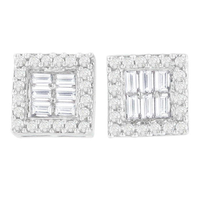 Aretes de botón con diamantes redondos y baguette de 1 ct. p.t. en oro blanco de 14K, foto 1