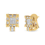 7/8 Ct. T.W. Princess and Baguette-Cut Diamond Square Framed Huggie Hoop Omega Earrings in 14K Yellow Gold, photo 1