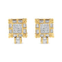 7/8 Ct. T.W. Princess and Baguette-Cut Diamond Square Framed Huggie Hoop Omega Earrings in 14K Yellow Gold, photo 2