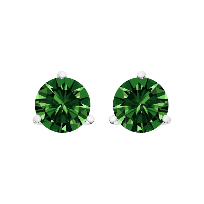 Aretes de botón solitarios con engaste martini de 3 garras y diamantes verdes cultivados en laboratorio en oro de 14K, foto 6