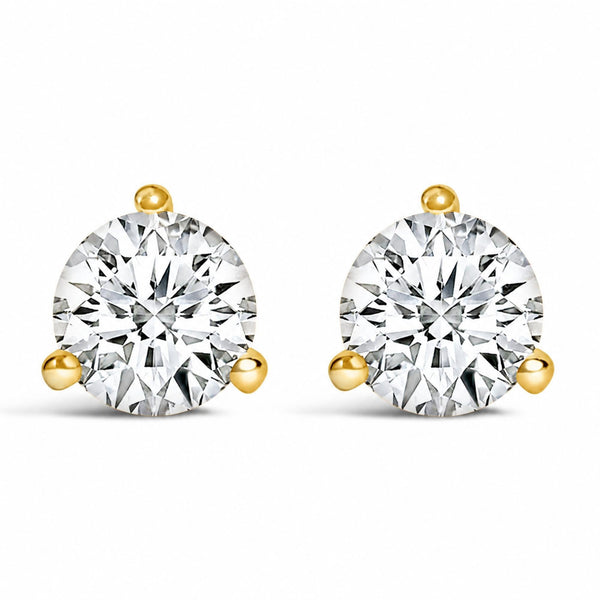 Aretes de botón solitario martini de 3 garras con diamantes redondos cultivados en laboratorio en oro de 14K, foto 1