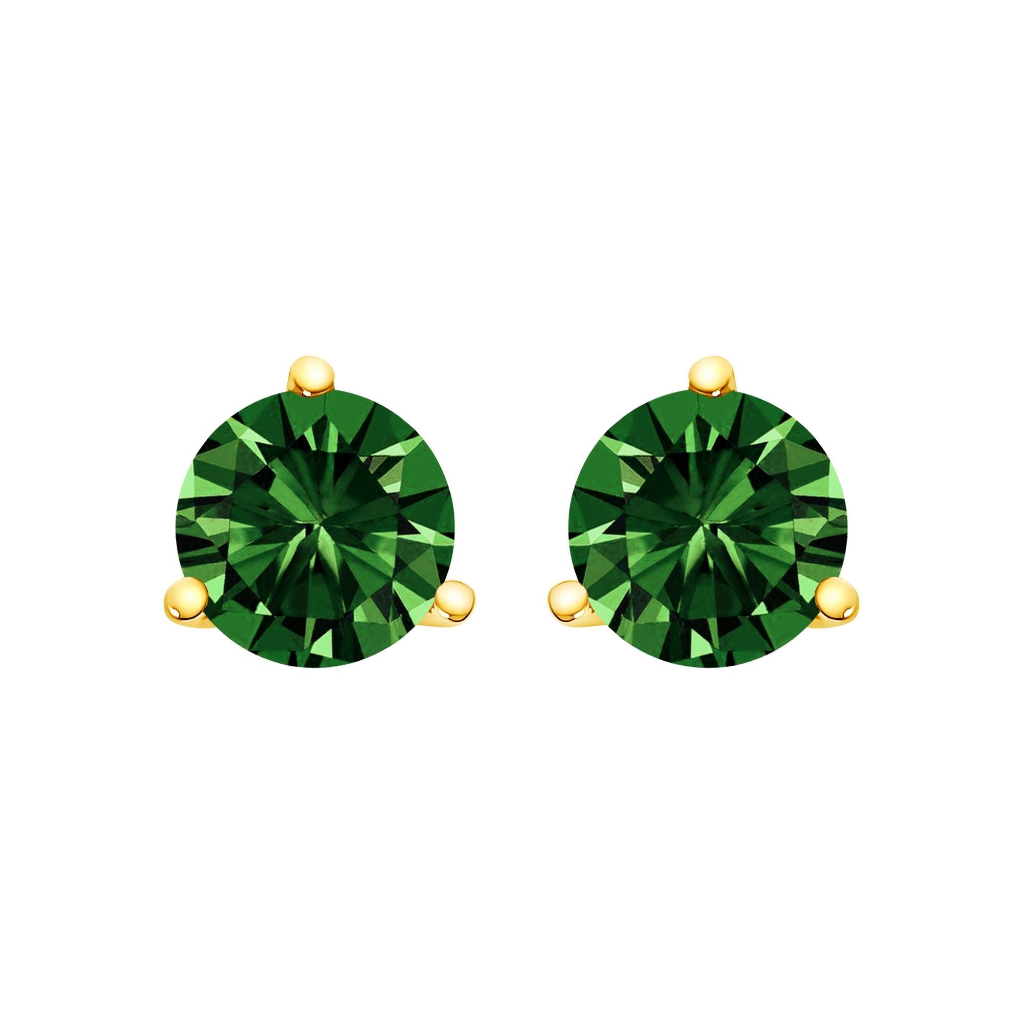 Aretes de botón solitarios con engaste martini de 3 garras y diamantes verdes cultivados en laboratorio en oro de 14K, foto 5