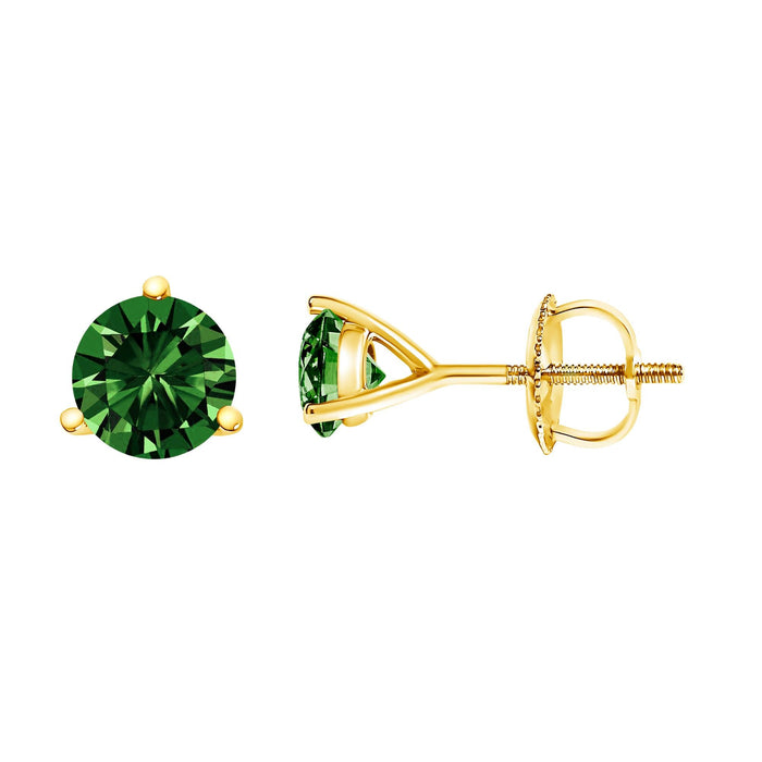 Aretes de botón solitarios con engaste martini de 3 garras y diamantes verdes cultivados en laboratorio en oro de 14K, foto 17