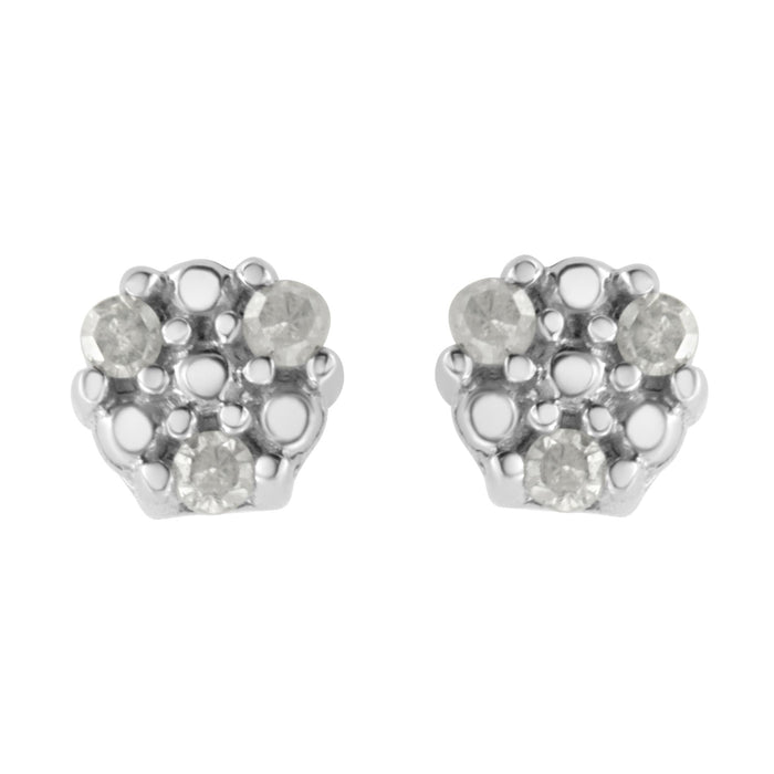Aretes de botón de trío de garras con diamantes redondos de 1/10 ct. p.t. en plata de ley, foto 1
