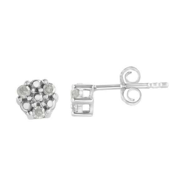 1/10 Ct. T.W. Prong-Set Round-Cut Trio Diamond Stud Earrings in Sterling Silver, photo 2