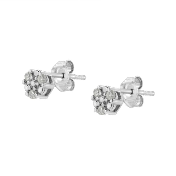 Aretes de botón de trío de garras con diamantes redondos de 1/10 ct. p.t. en plata de ley, foto 4