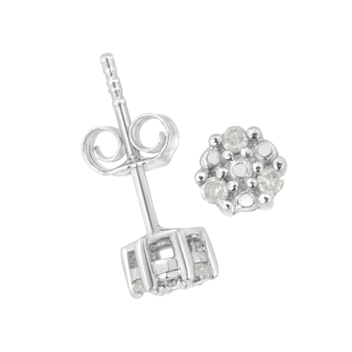 Aretes de botón de trío de garras con diamantes redondos de 1/10 ct. p.t. en plata de ley, foto 5