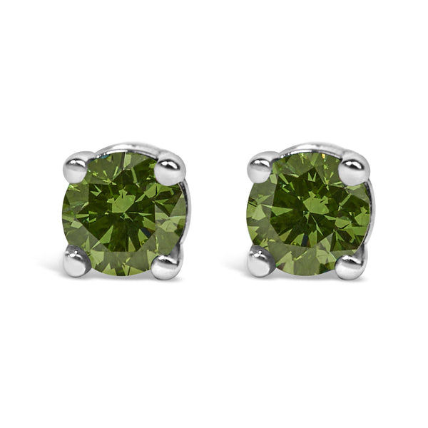 Aretes de botón clásicos de 4 garras con diamantes redondos de 0.15 ct. p.t. en plata de ley, foto 2