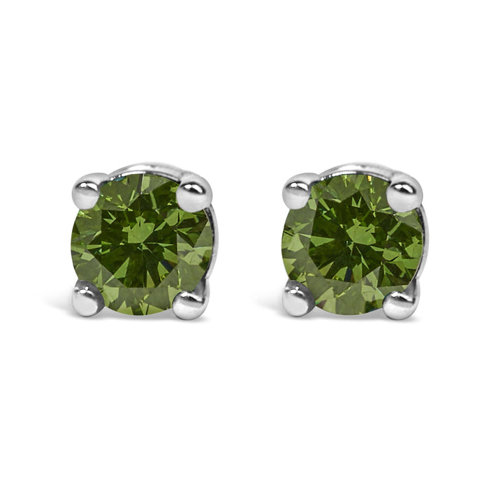 Aretes de botón clásicos de 4 garras con diamantes redondos de 0.15 ct. p.t. en plata de ley, foto 2