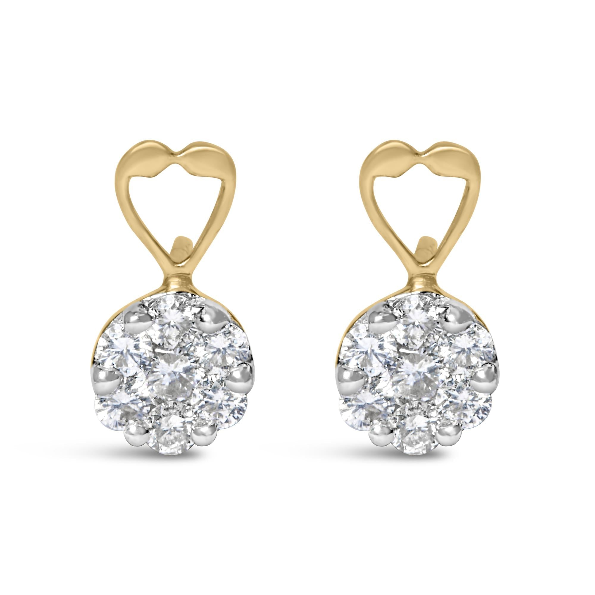 Aretes con diamantes redondos de 1 ct. p.t. en oro amarillo de 14K, foto 1
