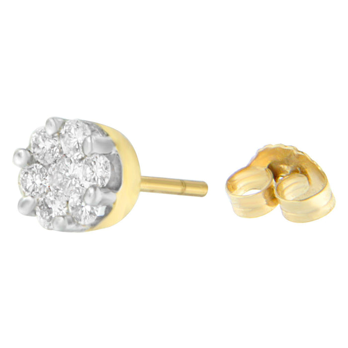 Aretes de botón con diamantes redondos de 3/4 ct. p.t. en oro amarillo de 14K, foto 3