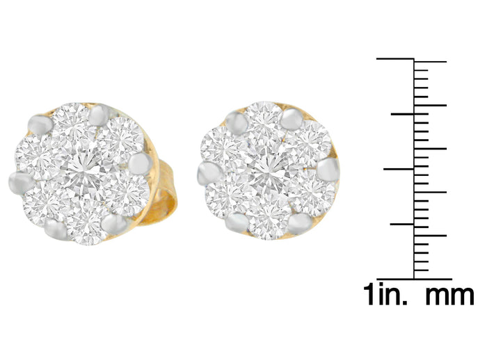Aretes de botón con diamantes redondos de 3/4 ct. p.t. en oro amarillo de 14K, foto 4