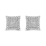 Aretes de botón cuadrados con halo y diamantes redondos y talla princesa de 1 ct. p.t. en oro blanco de 18K, foto 2
