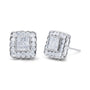 Aretes de botón de halo cuadrado enmarcado de borde festoneado con diamantes de 1 ct. p.t. en oro blanco de 14K, foto 1