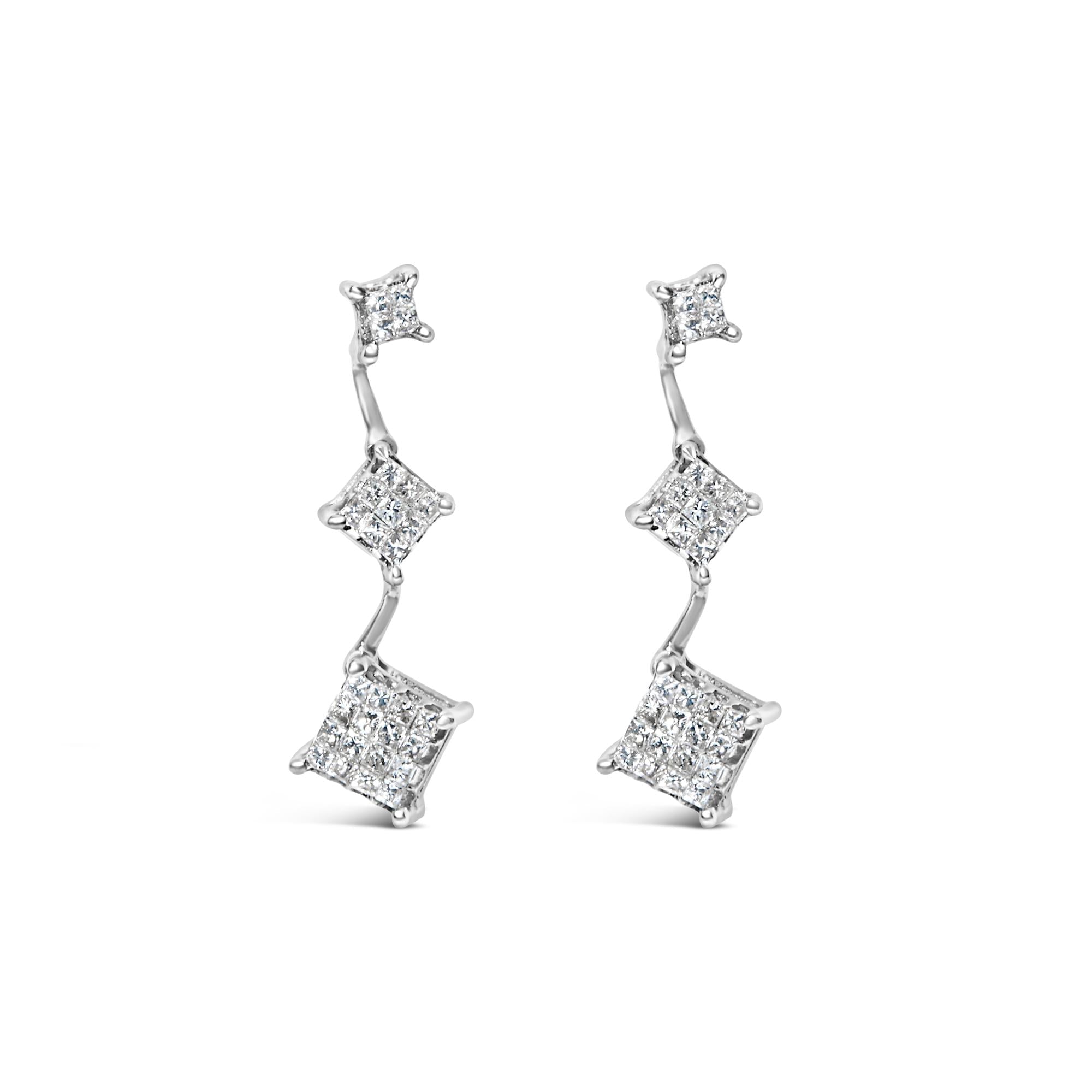 Aretes con diamantes talla princesa de 1 ct. p.t. en oro blanco de 14K, foto 1