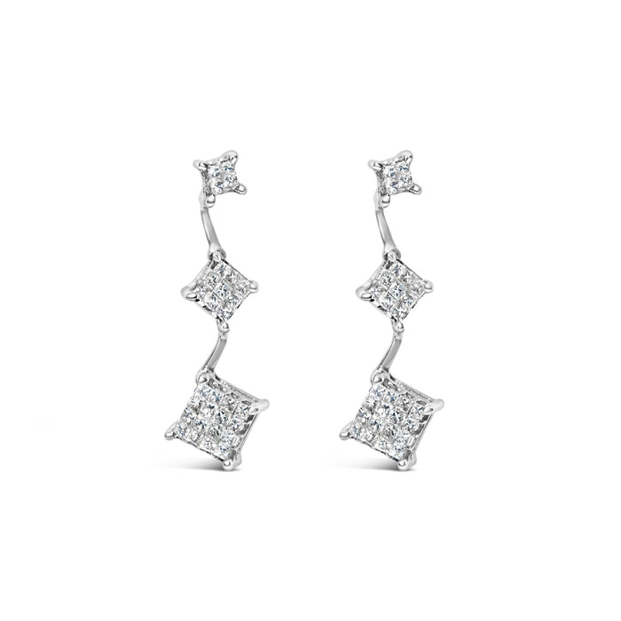 Aretes con diamantes talla princesa de 1 ct. p.t. en oro blanco de 14K, foto 1