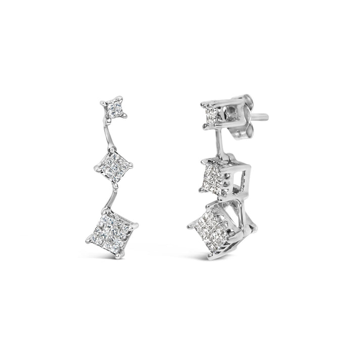 Aretes con diamantes talla princesa de 1 ct. p.t. en oro blanco de 14K, foto 2