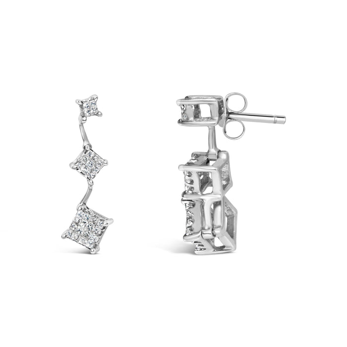 Aretes con diamantes talla princesa de 1 ct. p.t. en oro blanco de 14K, foto 4