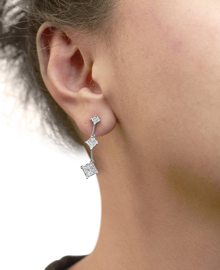 Aretes con diamantes talla princesa de 1 ct. p.t. en oro blanco de 14K, foto 3