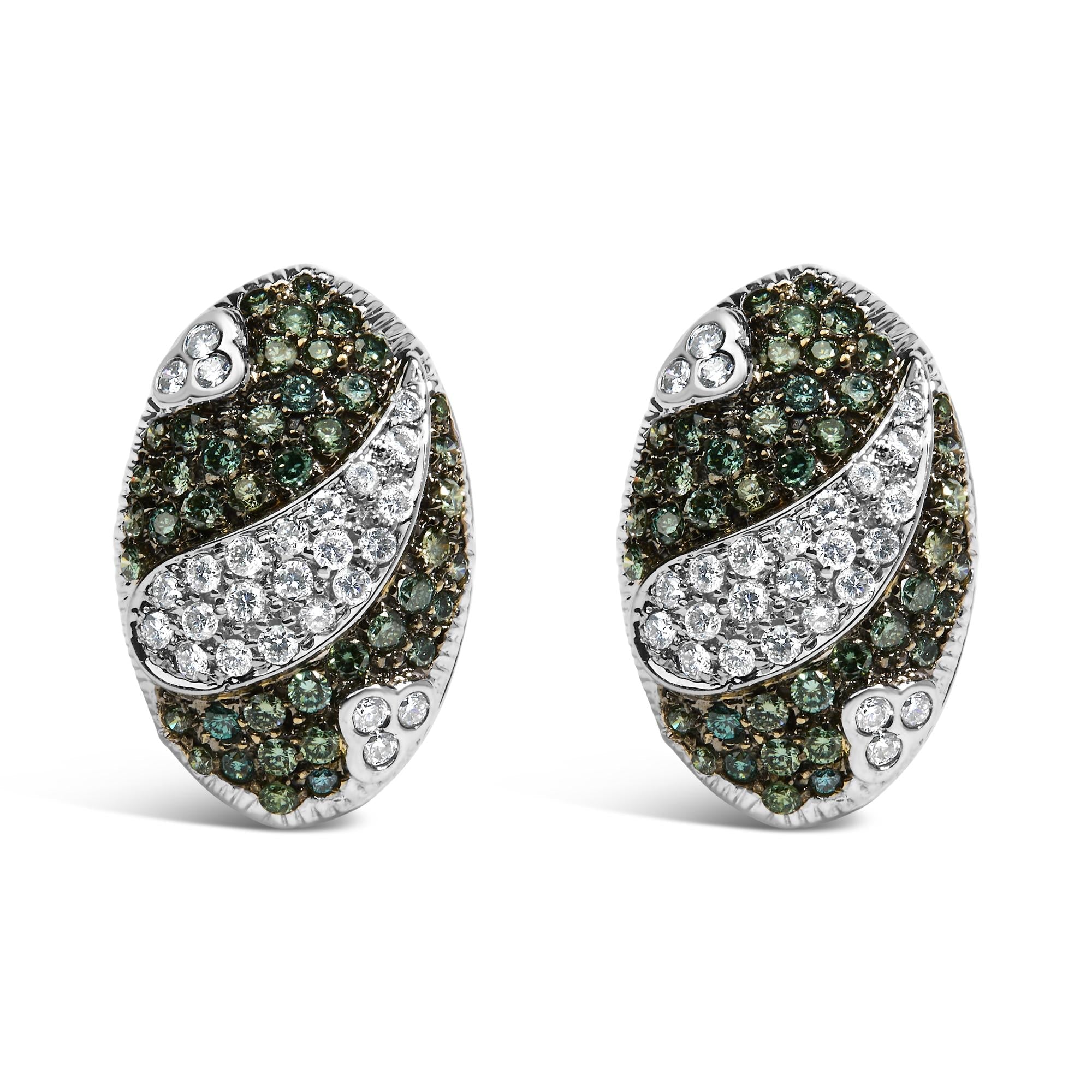 2 Ct. T.W. White and Treated Blue Diamond Oval Shield Omega Back Earrings in 14K White Gold, photo 1