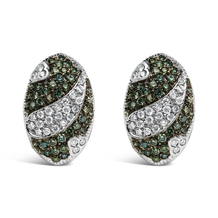 2 Ct. T.W. White and Treated Blue Diamond Oval Shield Omega Back Earrings in 14K White Gold, photo 1