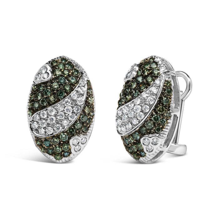 2 Ct. T.W. White and Treated Blue Diamond Oval Shield Omega Back Earrings in 14K White Gold, photo 2