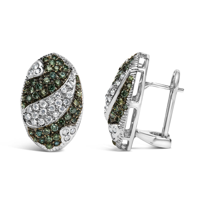 2 Ct. T.W. White and Treated Blue Diamond Oval Shield Omega Back Earrings in 14K White Gold, photo 4