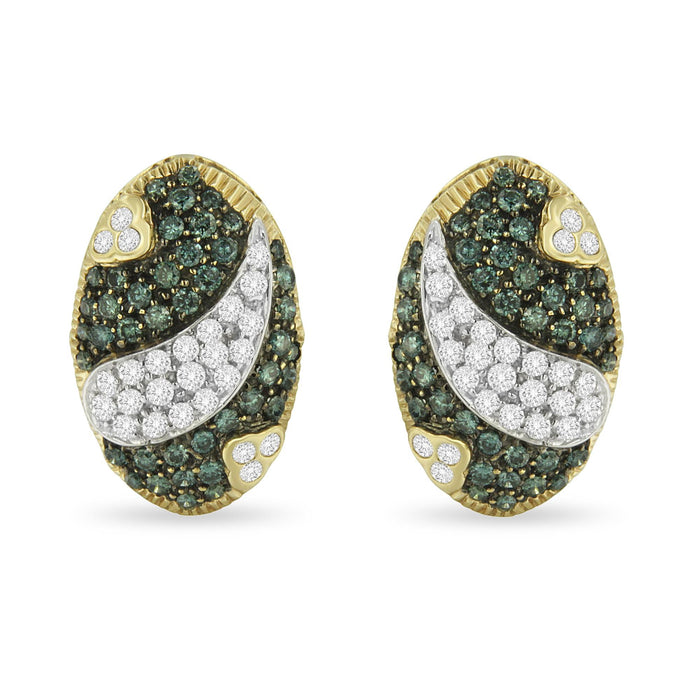 2 1/10 Ct. T.W. Black and White Rhodium over White and Treated Blue Diamond Oval Omega Back Stud Earrings in 14K Yellow Gold, photo 2