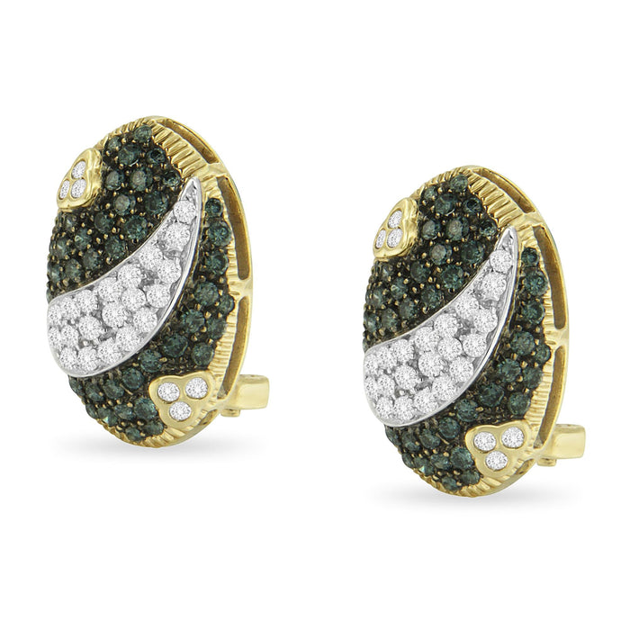 2 1/10 Ct. T.W. Black and White Rhodium over White and Treated Blue Diamond Oval Omega Back Stud Earrings in 14K Yellow Gold, photo 5