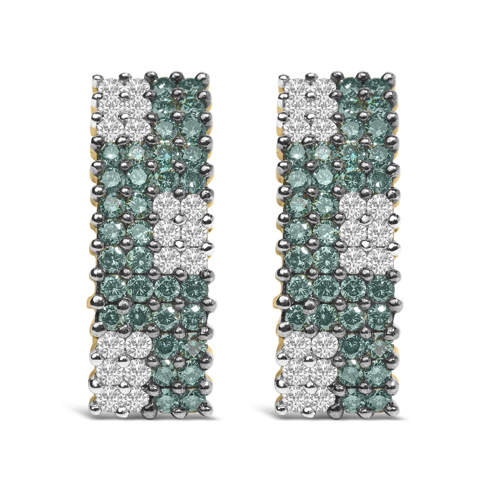 Aretes con diamantes blancos y azules tratados de 2 ct. p.t. en oro amarillo de 14K, foto 1