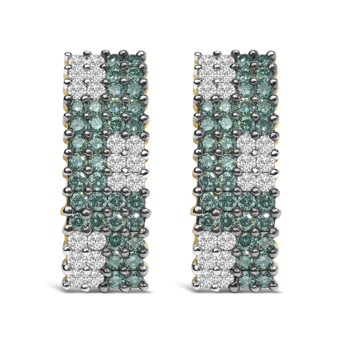 2 Ct. T.W. White and Treated Blue Diamond Four-Row Pavé Omegaback Earrings in 14K Yellow Gold, photo 4