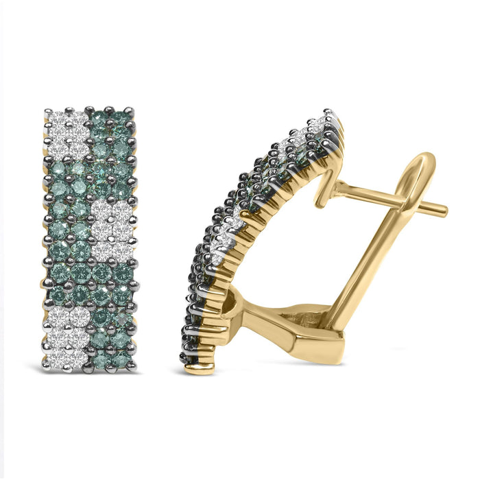 Aretes con diamantes blancos y azules tratados de 2 ct. p.t. en oro amarillo de 14K, foto 4