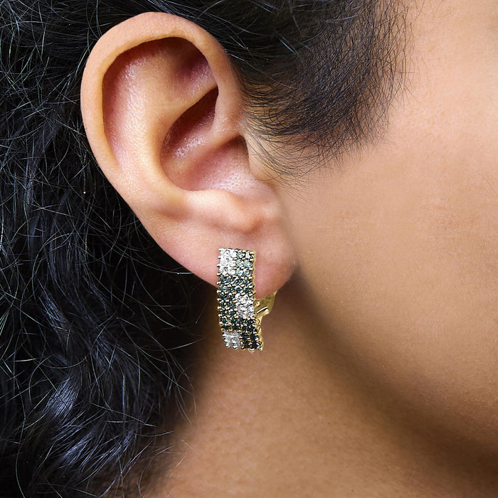 2 Ct. T.W. White and Treated Blue Diamond Four-Row Pavé Omegaback Earrings in 14K Yellow Gold, photo 3