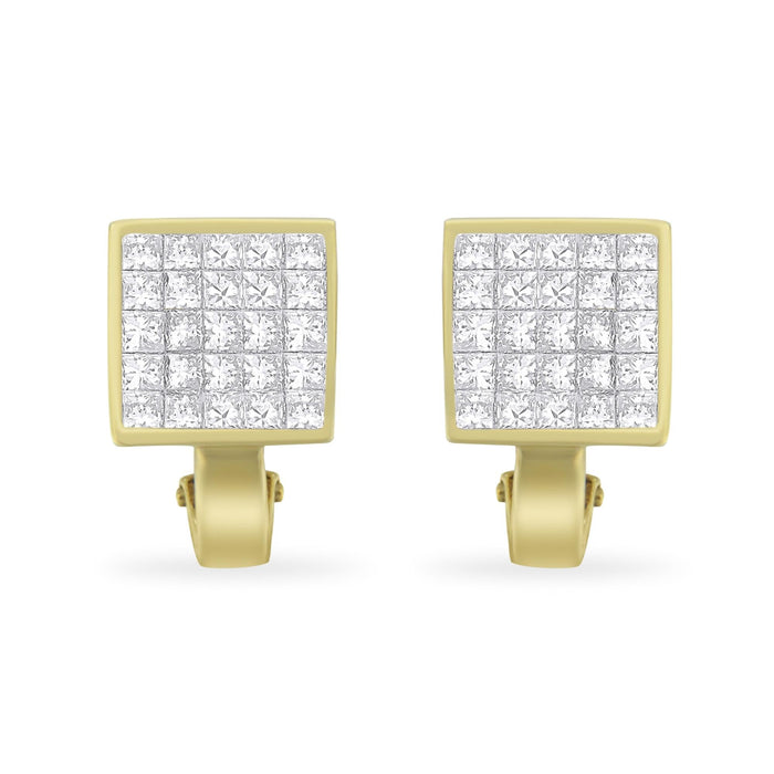 Aretes Huggie cuadrados con diamantes talla princesa de engaste invisible de 3 1/5 ct. p.t. en oro amarillo de 14K, color G-H, claridad VS1-VS2, foto 1