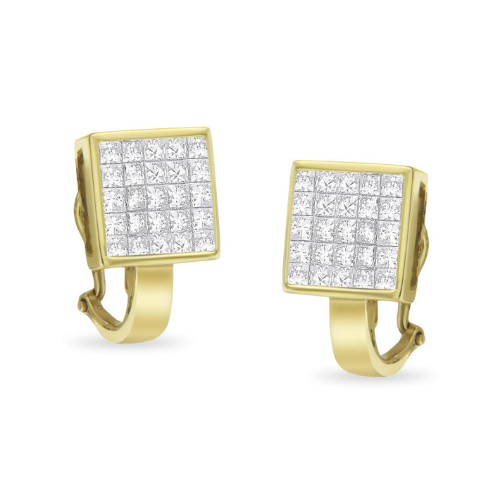 Aretes Huggie cuadrados con diamantes talla princesa de engaste invisible de 3 1/5 ct. p.t. en oro amarillo de 14K, color G-H, claridad VS1-VS2, foto 4