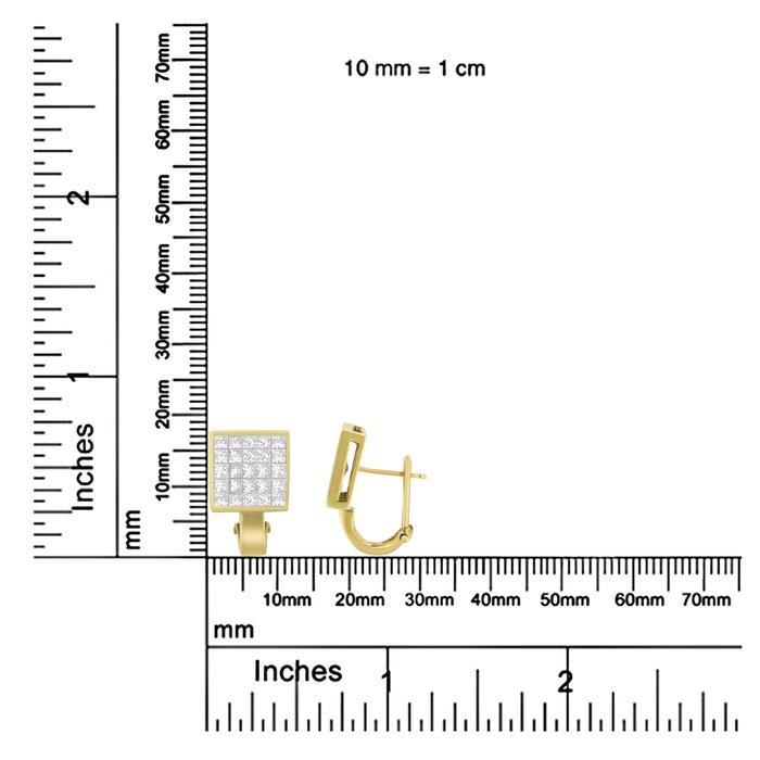 Aretes Huggie cuadrados con diamantes talla princesa de engaste invisible de 3 1/5 ct. p.t. en oro amarillo de 14K, color G-H, claridad VS1-VS2, foto 6