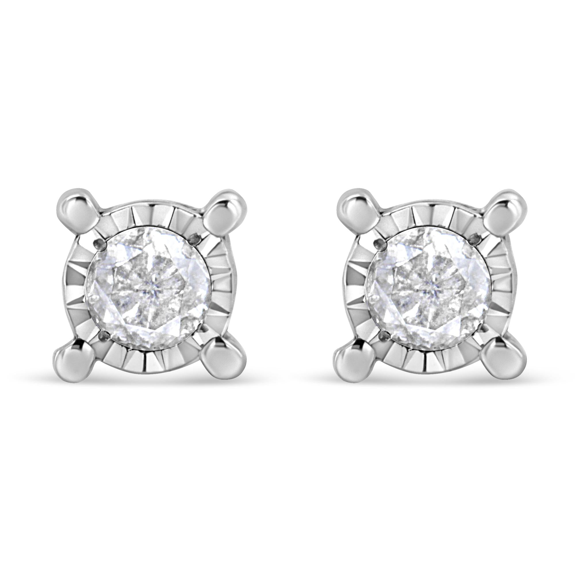 Aretes de botón solitarios Miracle-Set con diamantes redondos talla brillante de 1 ct. p.t. en plata de ley, foto 1