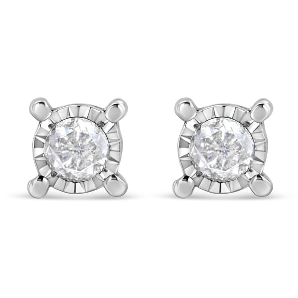 Aretes de botón solitarios Miracle-Set con diamantes redondos talla brillante de 1 ct. p.t. en plata de ley, foto 1