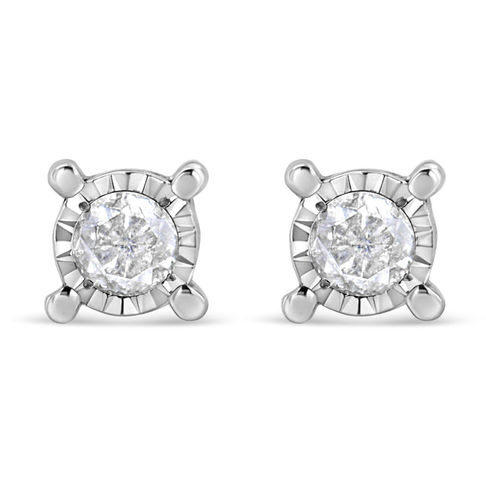 Aretes de botón solitarios Miracle-Set con diamantes redondos talla brillante de 1 ct. p.t. en plata de ley, foto 1