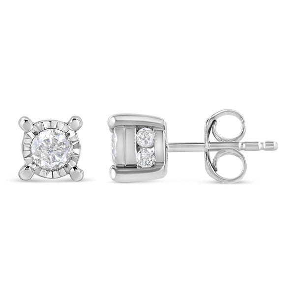 Aretes de botón solitarios Miracle-Set con diamantes redondos talla brillante de 1 ct. p.t. en plata de ley, foto 2
