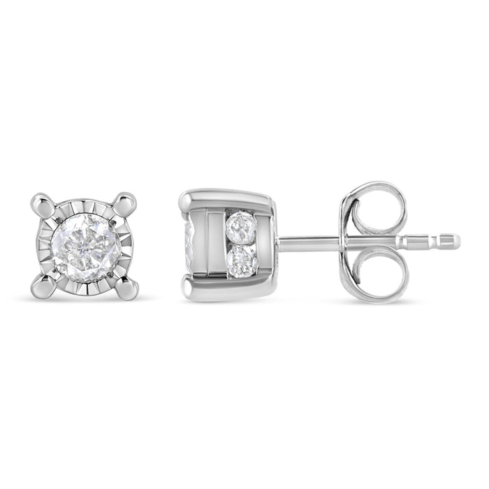 Aretes de botón solitarios Miracle-Set con diamantes redondos talla brillante de 1 ct. p.t. en plata de ley, foto 2