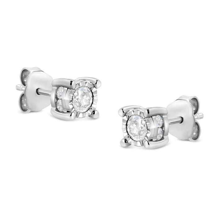 Aretes de botón solitarios Miracle-Set con diamantes redondos talla brillante de 1 ct. p.t. en plata de ley, foto 4
