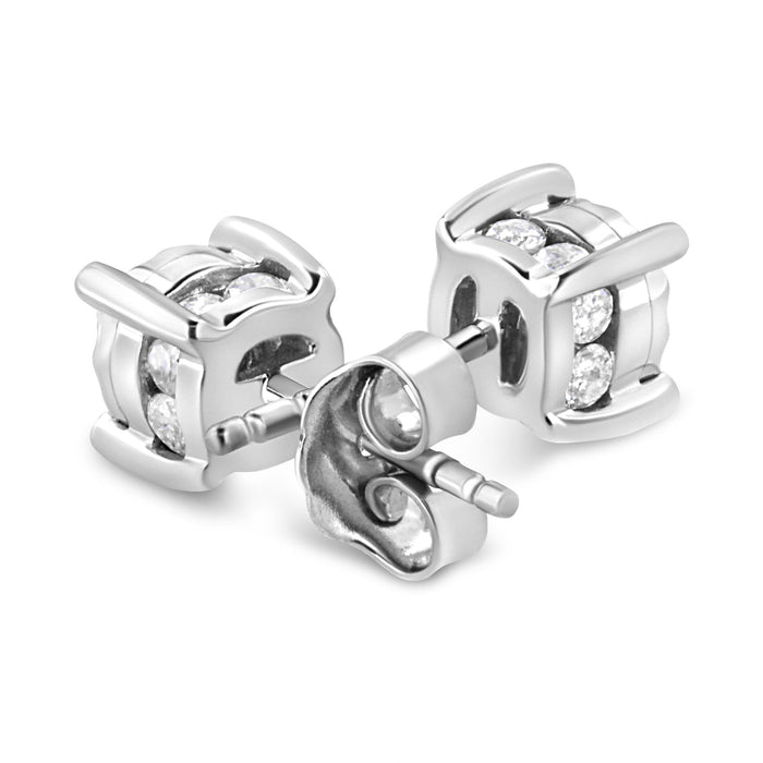 Aretes de botón solitarios Miracle-Set con diamantes redondos talla brillante de 1 ct. p.t. en plata de ley, foto 5