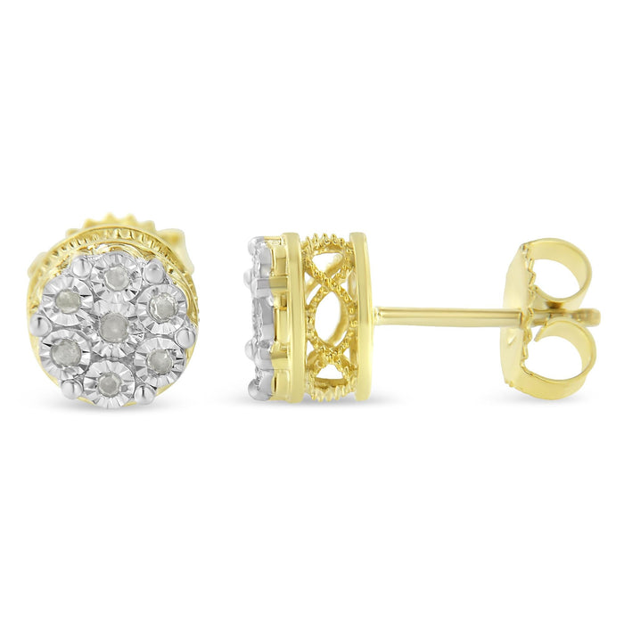 Aretes de botón de racimo floral Miracle-Set con diamantes talla rosa de 1/7 ct. p.t. en oro amarillo de 10K sobre plata, foto 2