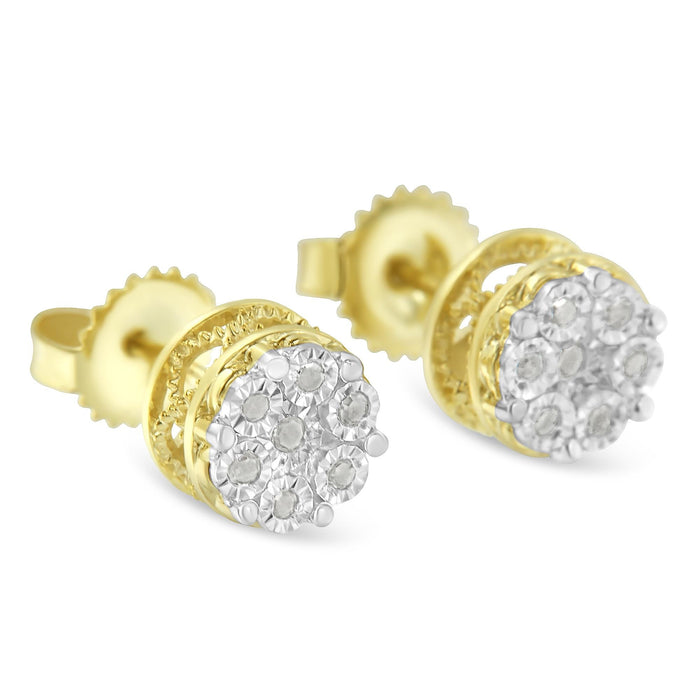 Aretes de botón de racimo floral Miracle-Set con diamantes talla rosa de 1/7 ct. p.t. en oro amarillo de 10K sobre plata, foto 4