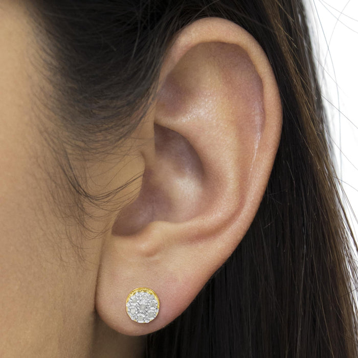 Aretes de botón de racimo floral Miracle-Set con diamantes talla rosa de 1/7 ct. p.t. en oro amarillo de 10K sobre plata, foto 3