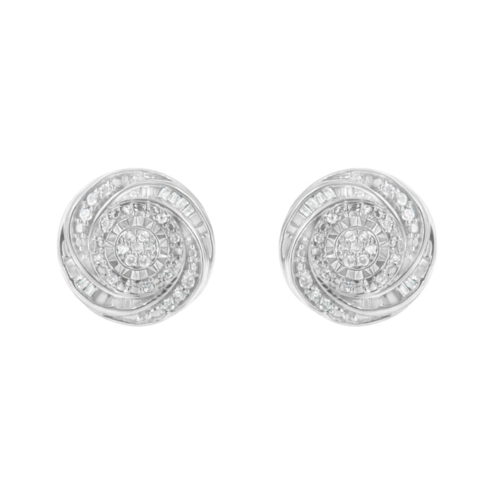 1/4 Ct. T.W. Baguette and Round Diamond Swirl Love Knot Stud Earrings in Sterling Silver, photo 4